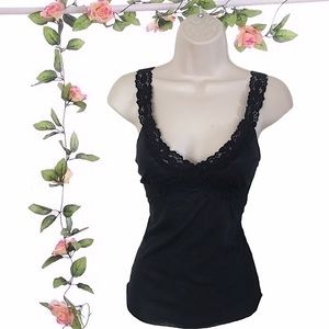 Black Thin Strap Lace Plunging Neckline Tank Top Size Small